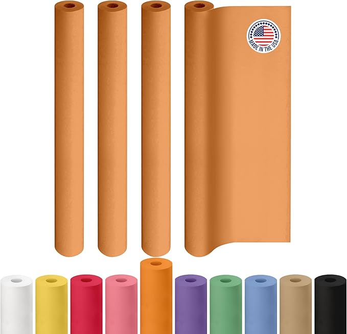 48" x 1200" (100 ft) Orange Kraft Paper Roll, Pack of 4 - USA-Made Quality Craft Paper for Gift Wrapping, Kids' Arts & Crafts, School Projects - 100% Recycled, 50 lb Natural Material by IDL Packaging
