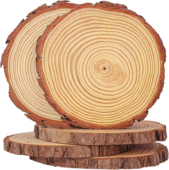16 PCS Unfinished Wood Slices for Centerpieces, 6.3-7 Inch Natural Wood Slices with Tree Bark Pine and Wood Rounds Discs for DIY Crafts, Centerpieces, Art & Decor