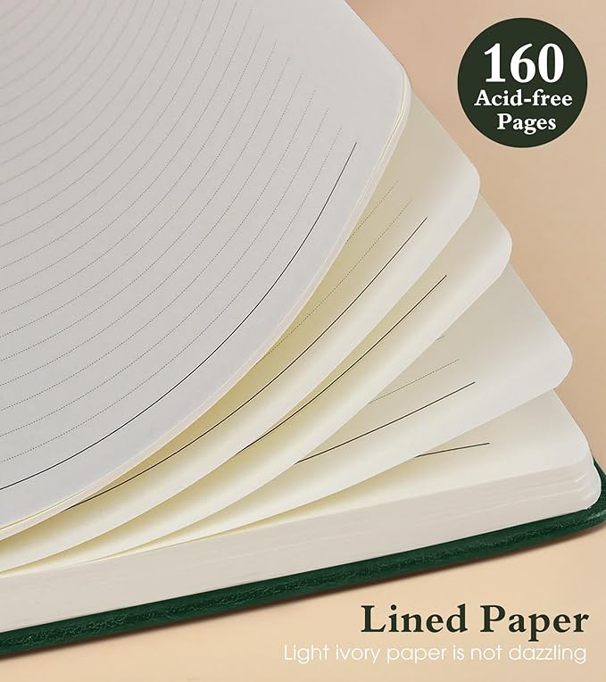 Lined Journal Notebook for Women Men, 160 Pages, A5 Hardcover Vintage Leather Journaling Notebooks for Work, School, Note Taking, Travel, Bible Study, Daily Diary for Writing 5.8"x8.5" (Green)