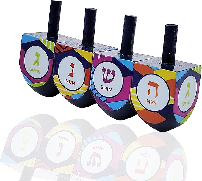 The Dreidel Company 10 -Pack Multi Colored Hand Painted Wooden, The Hanukkah Game, Let's Play Dreidel 1.75 Inch