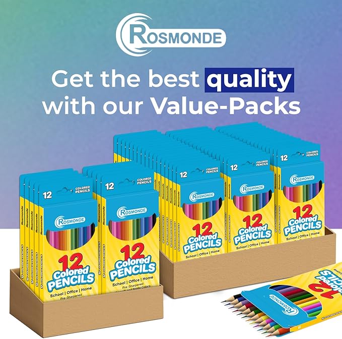 Rosmonde Colored Pencils Bulk 25 Pack | 300 Pencils, Assorted Pre Sharpened Colors Set, 12 Bright Colors, Easy Grip, Ready to Use Pencils for Teachers, Art Stations & Coloring Projects