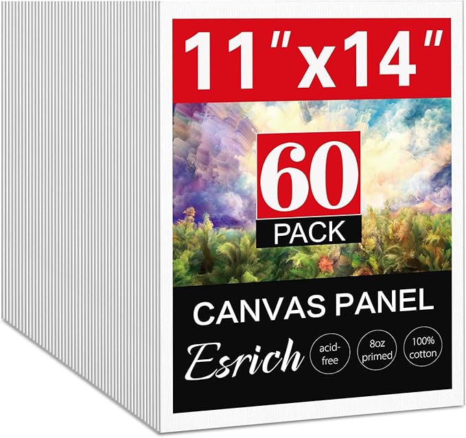 ESRICH Canvas for Painting 11x14, 60 Pack Canvas Boards for Painting Cotton Primed Acid Free Blank Canvas Panels for Beginners & Artist for Oil Paint, Watercolor, Acrylic Paint, Gouache.