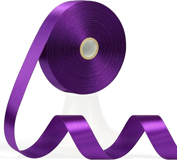 60 Yards Purple Satin Ribbon 3/4 Inch, Dark Purple Polyester Fabric Ribbon for Gift Wrapping, Crafts, Flower Bouquet, Wedding, Baby Shower, Festival, Christmas, Halloween