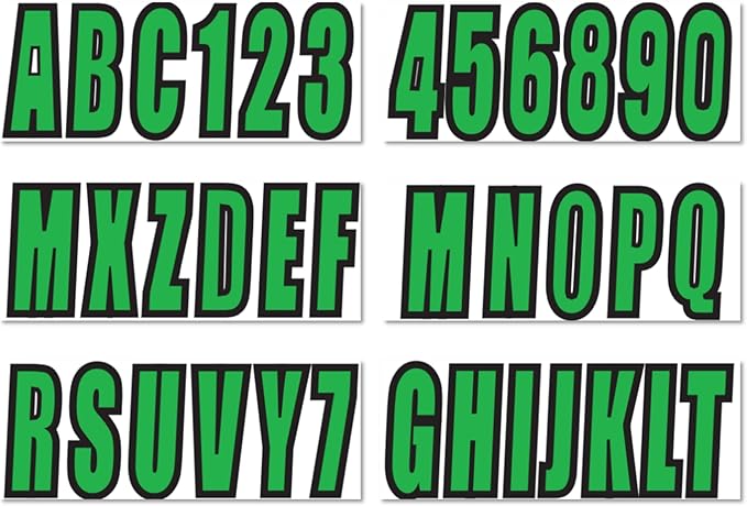 4 Sets of 3" Green Marine Boat Sticker Decals A-Z Letters & 0-9 Numbers for Yachts & Personal Watercraft Waterproof Anti-Scratch
