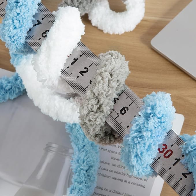 HOMBYS 8 Pack Giant Chunky Yarn for Crocheting,Super Bulky Large Soft Fluffy Yarn,Tie Dye Plush Fuzzy Yarn,Mixed Color Thick Chenille Yarn for Hand Knitting/Arm Knitting(Blue,Grey,White)
