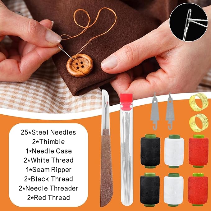 37PCS Sewing Tool Set, Big Eye Steel Sewing Needles Kit, Needle and Thread Kit,Portable Sewing Needles Large Eye Hand Sewing, Needles Thread Hand Repair Tools.