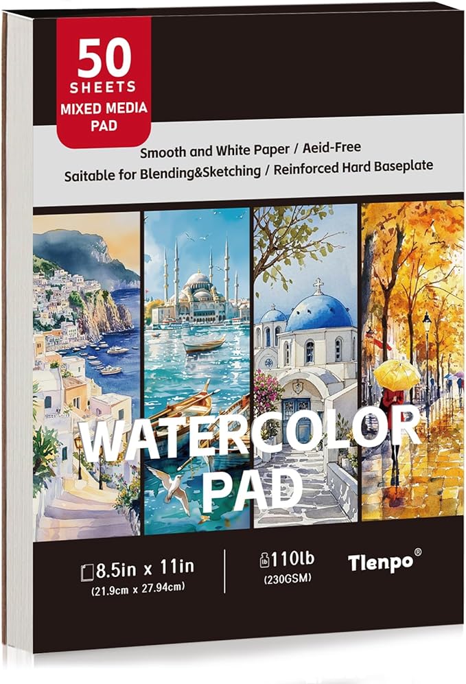 Tlenpo Watercolor Paper Pad, 8.5 x5.5 in, 110lb/230gsm, 50 Sheets, Water Color Pads for Acrylic, Gouache, Pencil. Painting Drawing Paper Book, Art Supplies for Adults, Teens, Kids
