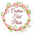 Custom Round Flower Wreath Sticker Labels - Personalized Customized Stickers for Birthday Baby and Labels Product Boxes Wedding Shower Label