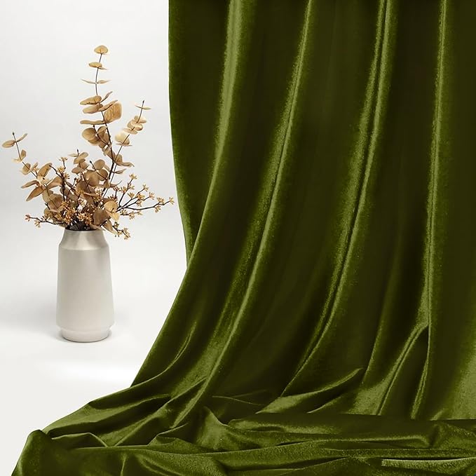 KKJIAF Olive Green Stretch Velvet Fabric 60 Inch Wide, 2 Yard Soft Stretchy Fabric for Sewing Clothes, Apparel, Costume, Crafts - 90% Polyester 10% Spandex