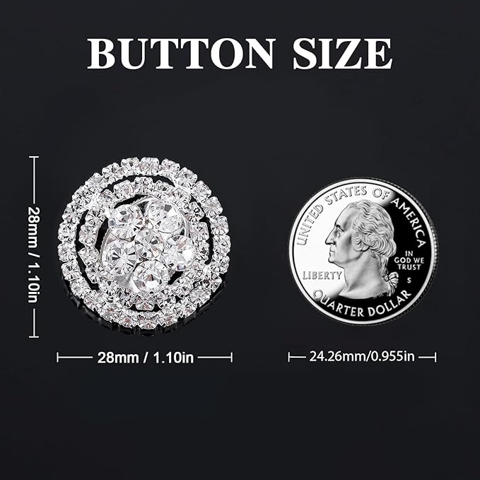 4Pcs Sliver Rhinestone Buttons Crystal Embellishments for Clothing Jewelry Making DIY Decoration Bottons for Sewing Crafts Wedding Bridal (silvery-09)
