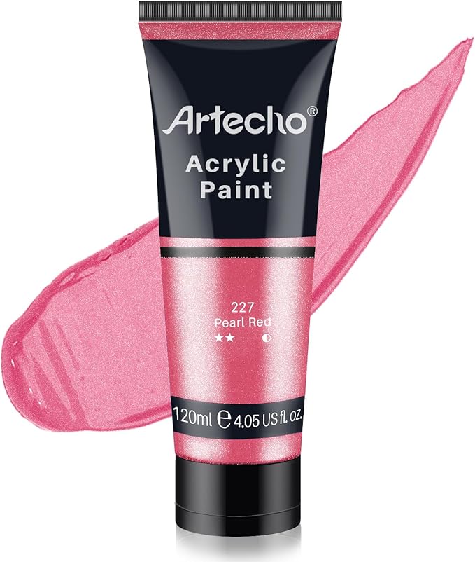 Artecho Pearl Red Acrylic Paint (120ml / 4.05oz) Tubes, Art Craft Paints for Canvas Painting, Rock, Stone, Wood, Fabric, Art Supplies