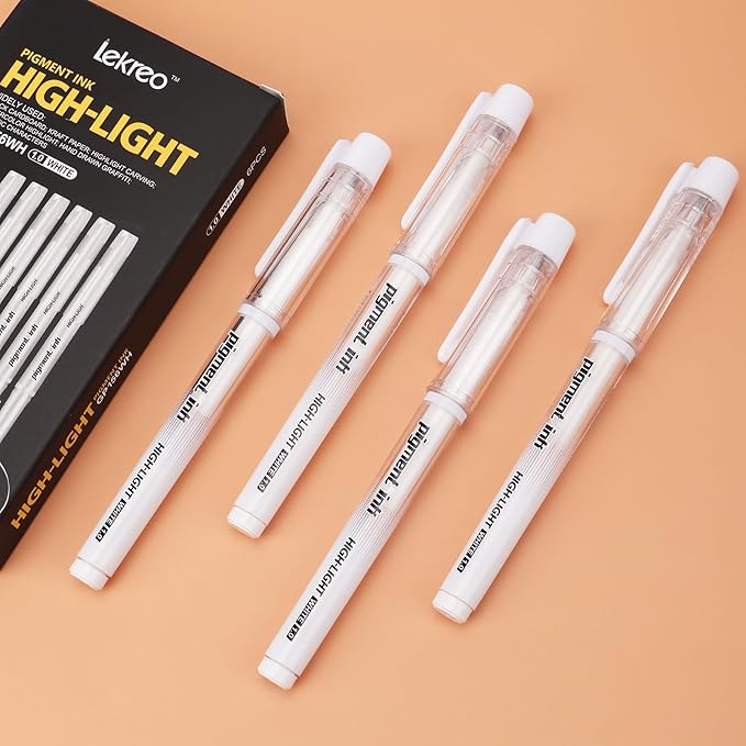 Gold Silver White Ink Gel Pens, 1mm Medium Fine Point, Opaque archival Ink Pen for Dark Paper Drawing,Sketching, Illustration, Card Making, Bullet Journaling (White Ink - 6 Packs)