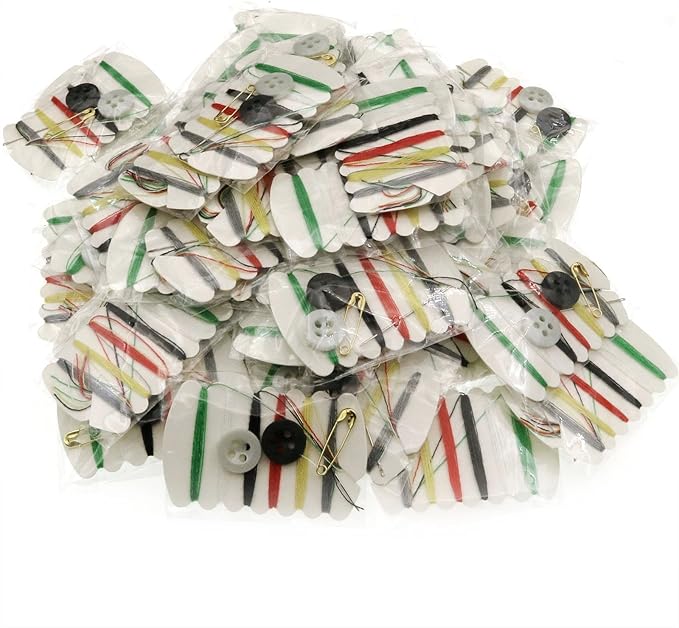 safycaby 100 Sets Travel Sewing Kits Individual Sewing Kit Packs Small Portable Sewing Kit Buttons Pins for Hotel Supplies 6 Colors