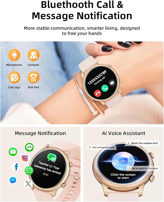 Hwagol Smart Watches for Women Android Phones iPhone Compatible(Bluetooth Call),1.39'' Round Fitness Tracker Heart Rate/SpO2/Sleep Monitor,100+Sport Modes Pedometer