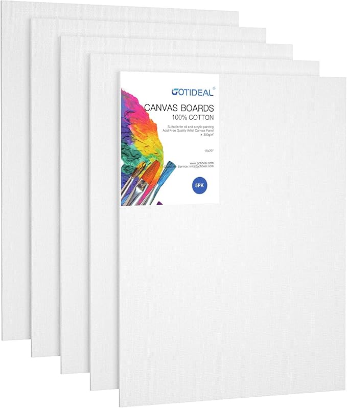 GOTIDEAL Canvases for Painting, 16x20 inch of 5 Pack, Professional Primed White Blank Flat Canvas Panels- 100% Cotton Artist Canvas Boards for Acrylics Painting, Oil Watercolor Tempera