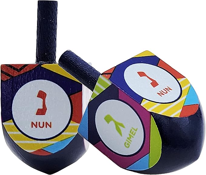 The Dreidel Company 25 Multi Colored Hand Painted Wooden Dreidels, The Hanukkah Game Includes a Dreidel Game Instructions, Let's Play Dreidel (25-Pack)