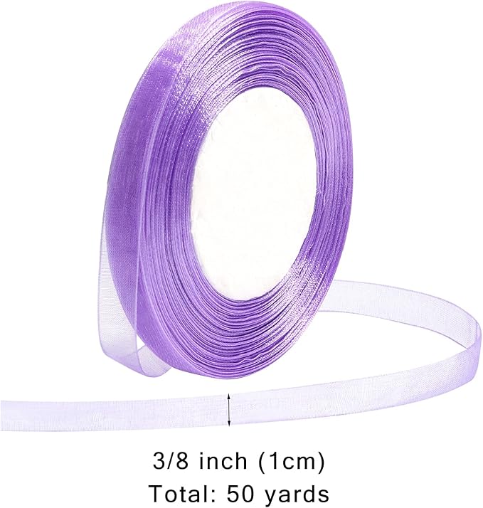 Lavender Ribbon for Gift Wrapping 3/8 inch Sheer Organza Ribbon for Flower Bouquet Tulle Chiffon Ribbons for Wedding Invitations Christmas Halloween Decorations Crafts 50 Yards