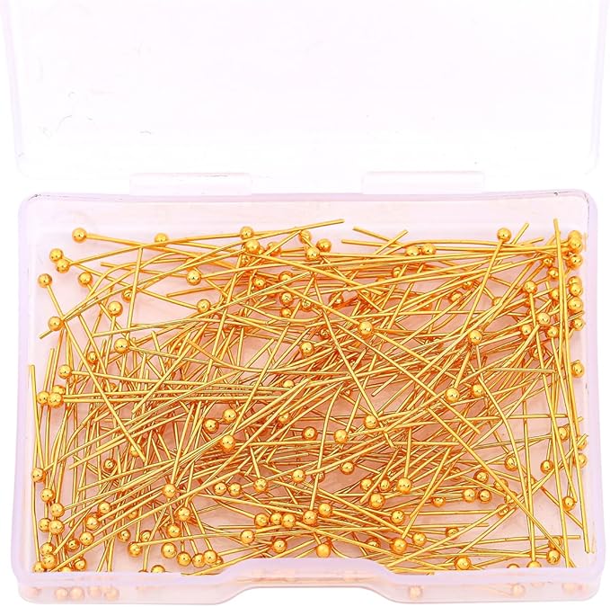 18K Gold Plated Ball Head Pins Non Tarnish 30mm 200pcs for Jewelry Making Findings