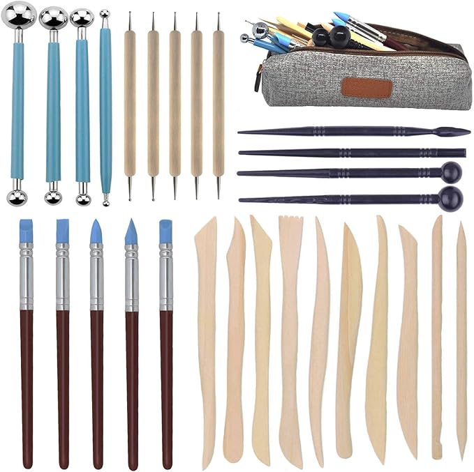 Polymer Clay Tools, 28pcs Modeling Clay Sculpting Tools Set for Pottery Sculpture,Dotting Tools Ball Styluses for Rock Painting Cake Fondant Decoration