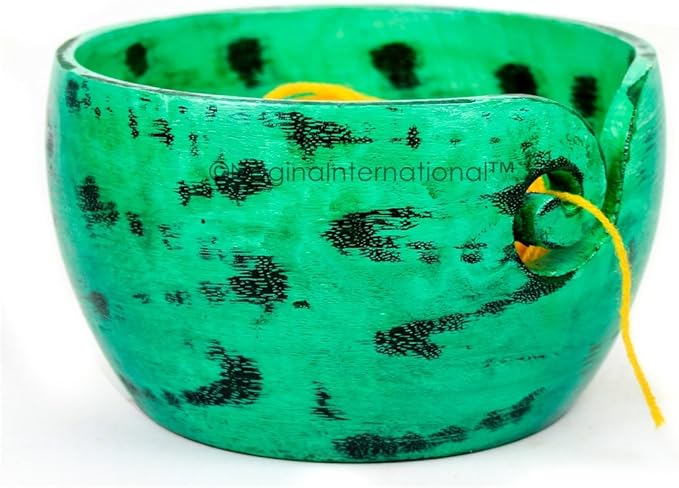 Nagina International Exquisite Premium Yarn Ball Storage Bowls | Hand Painted Lovely Decor Yet Functional Yarn Dispenser (Large ( 7 x 4 x 7 Inches), Chameleon Green)