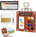 Mini Watercolor Travel Set, 2026 New Portable Pocket Artist Watercolor Paint Set with Picture Book, Wooden Paint Palette for Painters, Artists, and Students (8 Grids with 12 Color Paints)