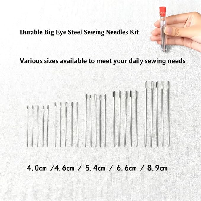36PCS Sewing Tool Kit, Big Eye Stainless Steel Sewing Needles Kit with Thread, Thimble, Thread Ripper, Needle Threader, Hand Sewing Needles Kit for DIY Craft, Hand Repair, Embroidery