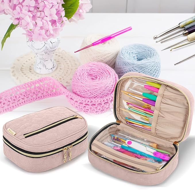 Yarwo Crochet Hook Case, Travel Organizer Bag for Crochet Hooks, Aluminum Crochet Hooks, and Crochet supplies, Dusty Rose (Bag Only)