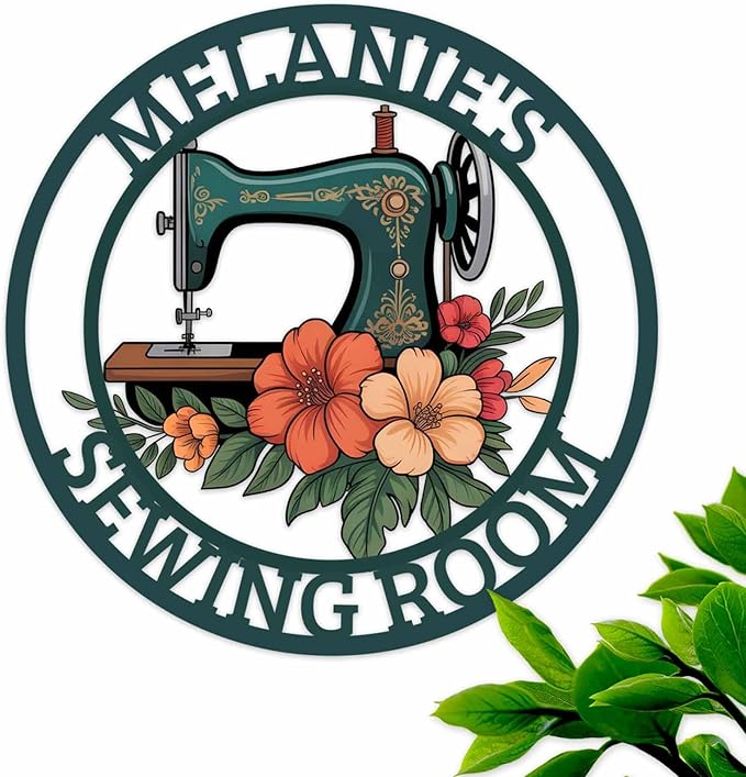 Custom Sewing Machine Metal Sign, Personalized Quilting Gifts for Mommy Grandma Wife, Mom's Sewing Room Decor, Vintage Quilting Supplies Craft Room Wall Decor, Gifts for Quilters Women