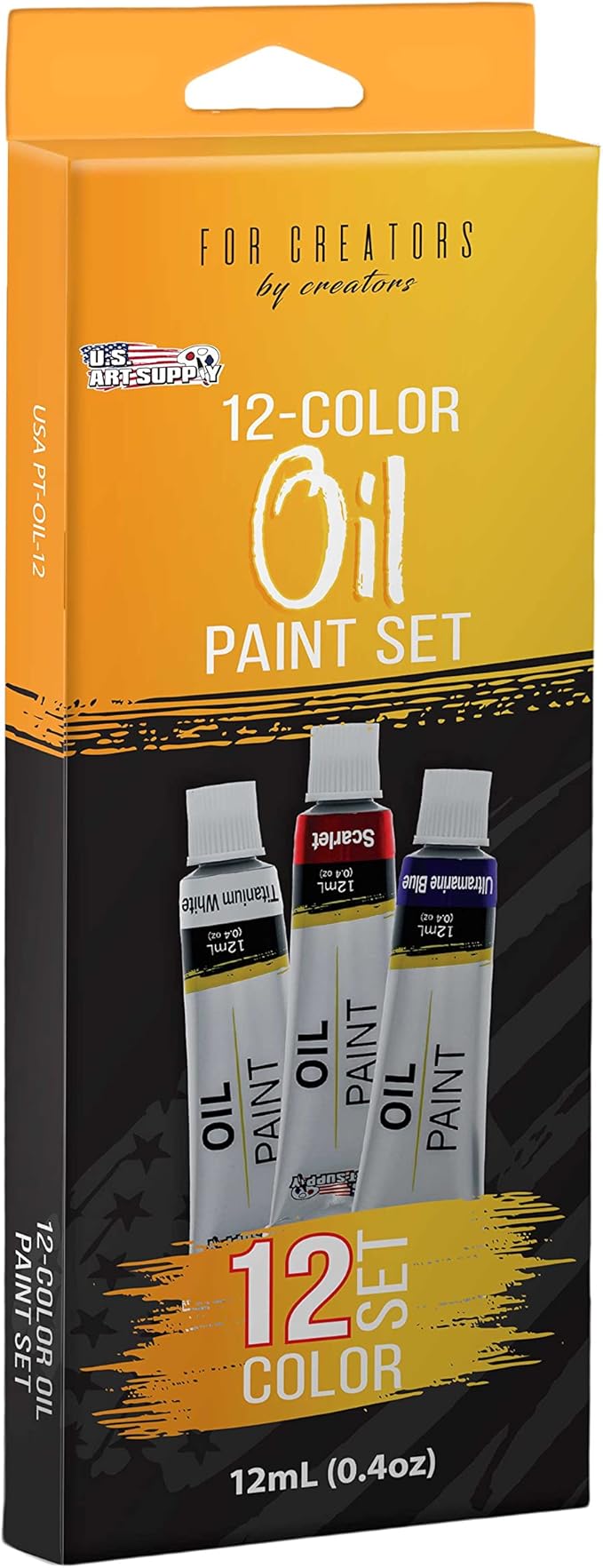 U.S. Art Supply Professional Oil Paint Set - 12 Vibrant Colors in 12ml Tubes for Canvas, Wood & Art Surfaces - Oil Based Paint for Artists, Adults & Students