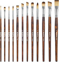 Nicpro 12PCS Artist Paint Brush Set, Craft Paint Brushes for Acrylic Painting, Oil, Watercolor, Gouache, Tempera, Face, Body, Fabric, Model, Art Supplies Paintbrushes for Artists Beginners (Wood)