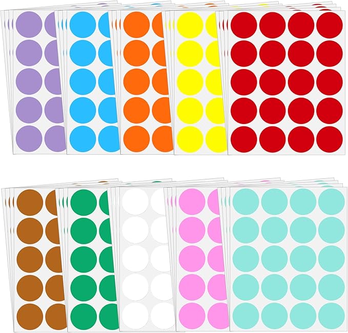 1.5" Round Colored Removable Stickers Labels - 10 Colors,Pack of 600