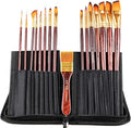 Transon 16pcs Professional Long Artist Paint Brush Set with Brush Case Assorted for Acrylic Watercolor Gouache Oil Tempera and Body Painting