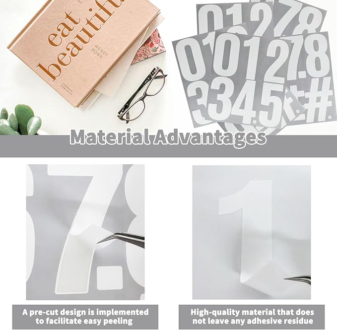 12 Sheets Large Capital Number Stickers,Waterproof & Self Adhesive Alphabet Sticker for Mailbox, Garden, Vehicles，Classroom - White