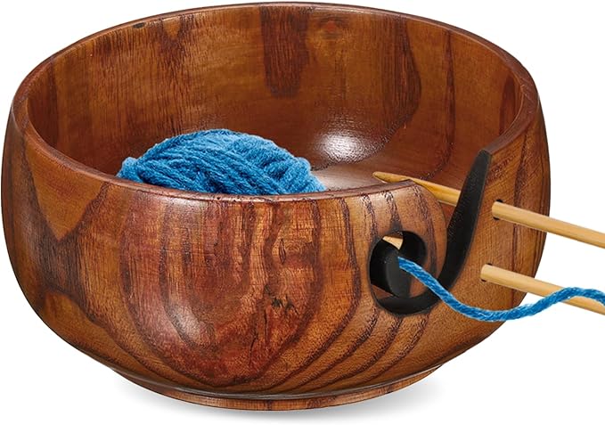 YOKIVE Wooden Yarn Bowls for Crochet Bamboo Yarn Knitting Bowl for Mother Grandma Women Lover, 6.3" x 3"