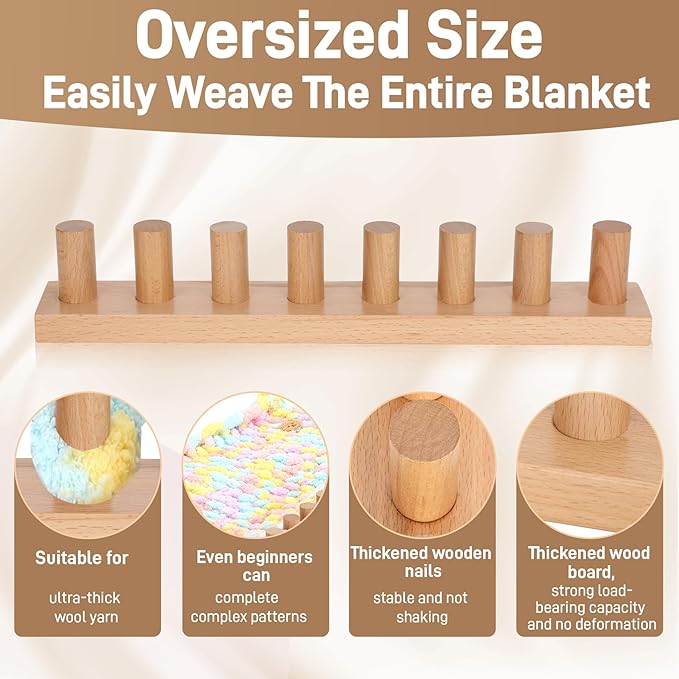 Sienson 48" Chunky Knitting Loom for Blanket Making – Adjustable Wood Frame, Portable DIY Hand Knitting Kit for Beginners, Reusable Blanket Loom for Bulky Yarn Crafts & Gifts