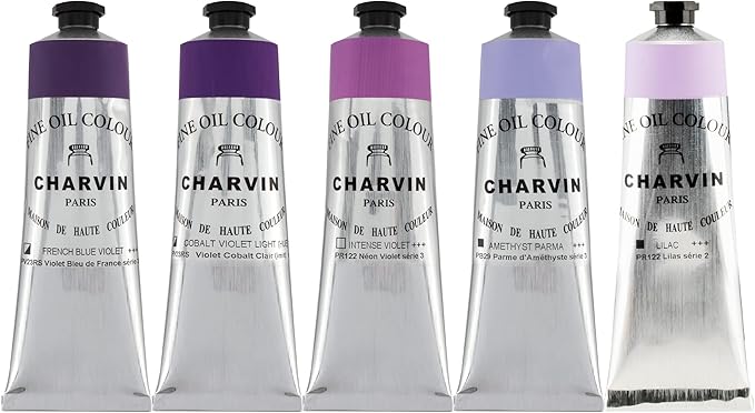 Charvin Fine Artists' Oil Paints - Elite Artists' Oils from The French Riviera for Painting, Classrooms, Plein Aire, & More! - [Violets - 150 mL Set of 5]