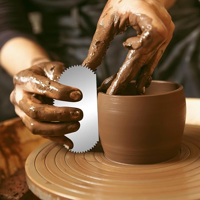 Yuomeaz 3 Pcs Metal Pottery Ribs, Stainless Steel Rib for Pottery, Serrated Rib Ceramics Tools, Serrated Clay Scraper for Potterys Sculpture