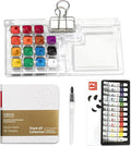 Mini Watercolor Paint Set Pocket Artist Watercolor Travel Set with Mini Paint Palette,Brushes, 12 Colors, Watercolor Sketchbook for Artists Painters Students(Plastics)