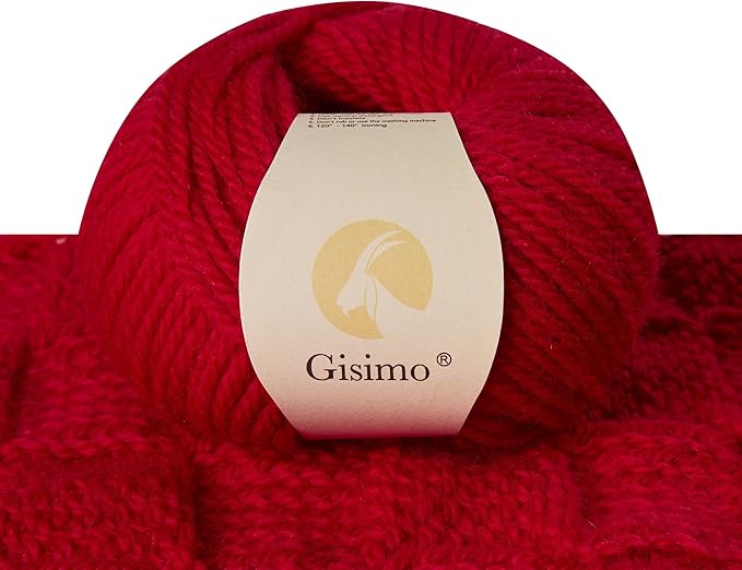 100% Merino Wool Yarn, 3-Ply Luxurious and Soft Yarn for Hand Knitting & Crocheting (Red,1Ball)