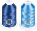 Simthread 2-Pack Trilobal Polyester Thread – 5000M (5500yds) No.40 Tangle-Free, Built-in Thread Lock Spool – Compatible with Brother, Singer, Janome & More,NavyBlue903+SkyBlue019