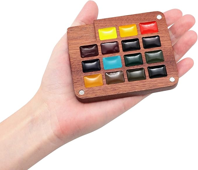 Soho Urban Artist Mini Wooden Travel Watercolor Set of 15 - Professional Watercolor Paint Set for Watercolorists & Plein Air Artists, Semi-Moist Pans, Pocket-Sized Magnetic Wood Case with Mixing Area