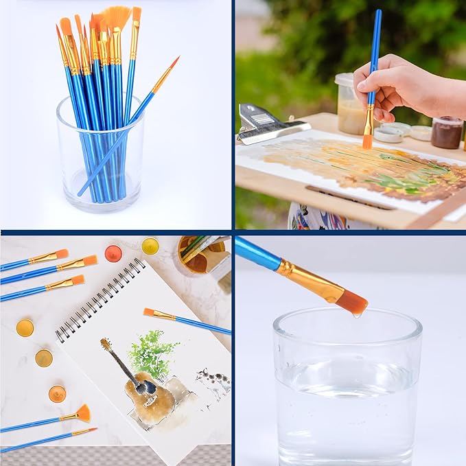 AROIC Acrylic Paint Brush Set, 240 pcs/ 16 PackNylon Hair Paint Brushes for All Purpose Oil Watercolor Face Body Rock Painting Artist, Small Paint Brush Kits for Kids Adult Drawing