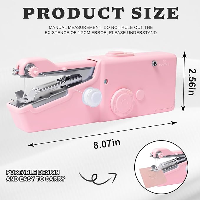 ALIBBON Handheld Sewing Machine for Beginners Portable Electric Mini Sewing Machine with Accessory Kit Small Hand Stitching Machine for DIY Clothes Home Travel Sewing Kit for Adults (Pink)