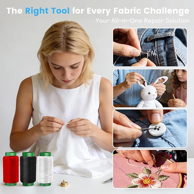 JUNCHONG Sewing Set 39Pcs Sewing Tool Set, Big Eye Steel Sewing Needles Kit with 30 Needles & Seam Ripper, Beginner Sewing Work Set