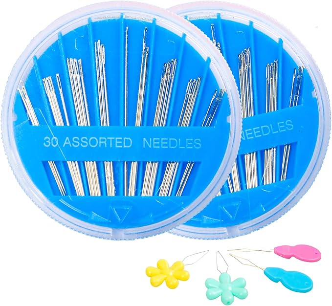 Hekisn 60-Pack Premium Hand Sewing Needles Set, 6 Sizes Embroidery Needles Kit with Threaders, Assorted Large Eye Sewing Needles for Repair, DIY, Art & Craft Projects(Blue)