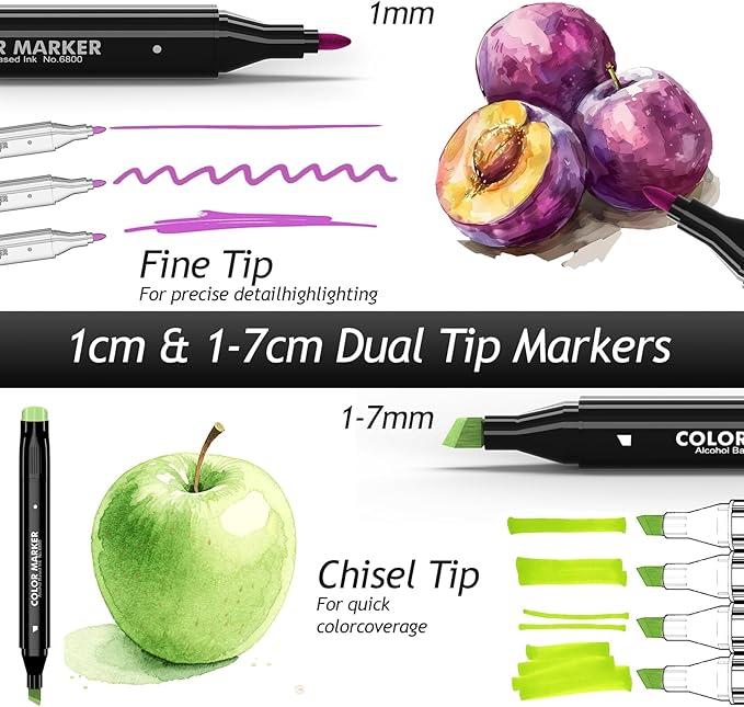 Alcohol Markers Set, 40 Colors Dual Tip Art Markers for Adult Coloring Books, Artists Drawing, Sketching, Card Making, Perfect for Painting Supplies, Halloween Christmas gift