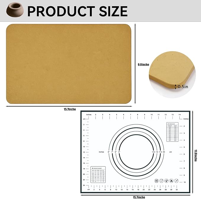 Wooden Wedging Board for Pottery - Clay Mat and Sculpting Tool for Handbuilding, Ceramics, and Crafting - Pottery Accessories for Adults (15.7inx9.8in-No Handle-with mat)