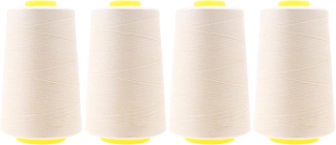 Mandala Crafts 4 Pack of Serger Threads Cones Spools - 40S/2 24000 Yards Polyester Ivory Threads for Sergers Machine and Overlock Quilting Sewing Machine