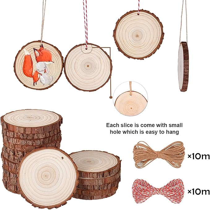 Wood Slices 54 Pcs 2.8-3.1 Inches,Wood Slices for Crafts with Hole,Small Wood Cookies,Natural Wood Slices for DIY Rustic Candle Holders/Wedding/Christmas. ﻿