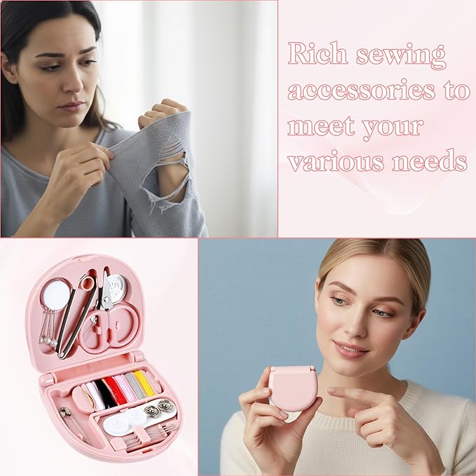 Grevosea Mini Travel Sewing Kit, Heart Shaped Portable Travel Sewing Kit, Small Emergency Pocket Sew with Scissors Needles Emergency Repair for Women Mom Traveler Adults Beginner